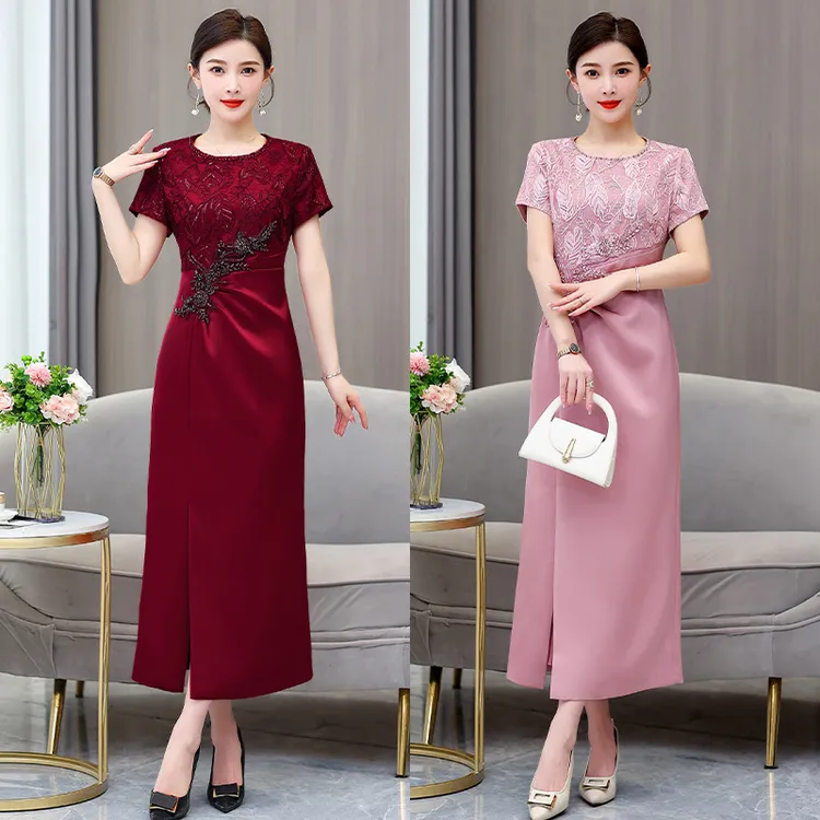 夏季新款妈妈旗袍优雅复古气质红连衣裙喜庆新娘装中国风修身