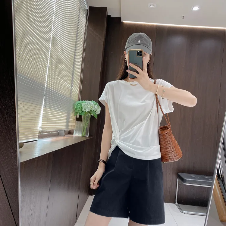 金小金自制女装 T恤DYW9305夏季新款扭结纯色圆领上衣女