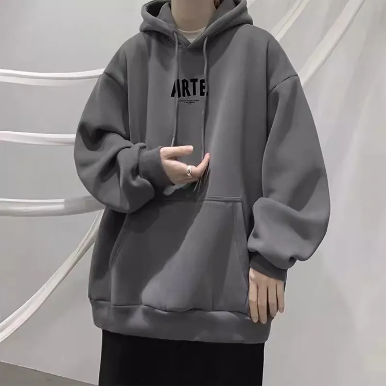 爆款宽松大码300斤男士重磅上衣秋冬季休闲百搭潮流印花连帽卫衣