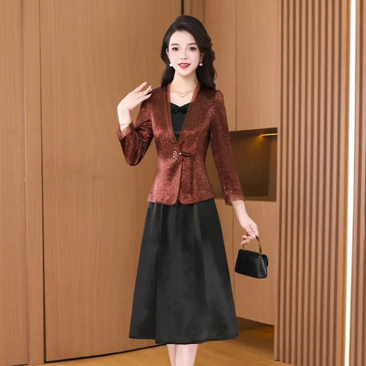 【可蓓儿】红色喜婆婆两件套裙子2025秋今年流行杭州高端40减龄穿搭