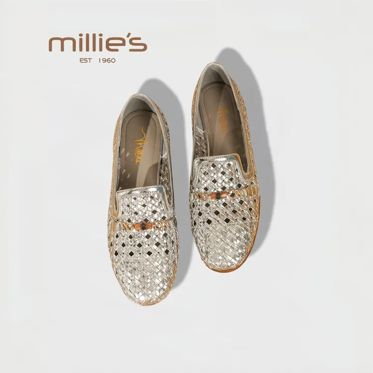 MILLIE'S/妙丽镂空编织单鞋2025新款一脚蹬乐福鞋女休闲百搭女鞋