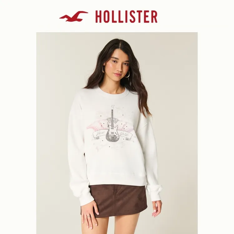 Hollister25秋冬新款扎染印花抓绒套头长袖卫衣女装KI352-5190