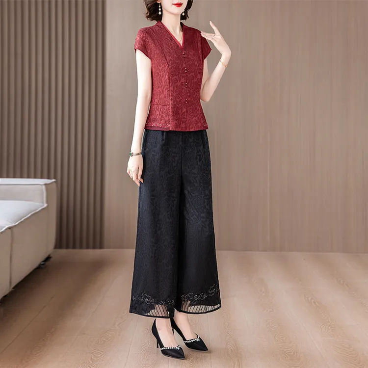 夏新款高品质套装女中老年妈妈时装时尚气质显瘦新中式两件套气质