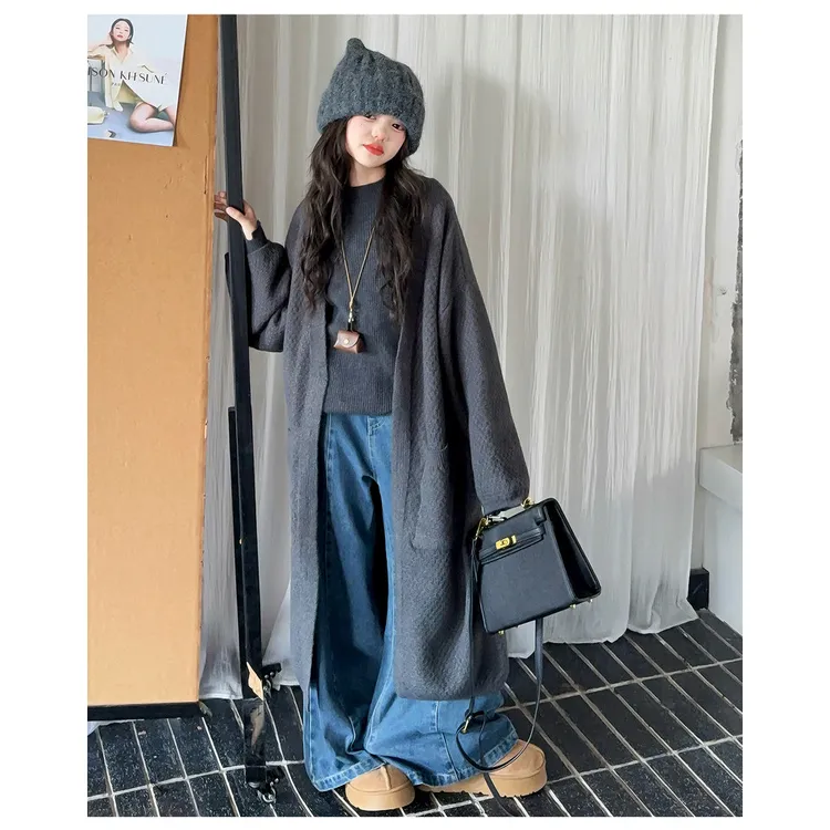 女童纯色毛衣外套2025秋季新款洋气时髦儿童中长款慵懒风针织开衫