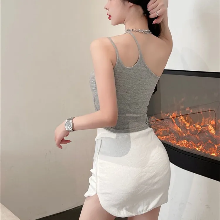 瑜伽跳舞运动可穿～固定胸杯单肩双带背心女外穿