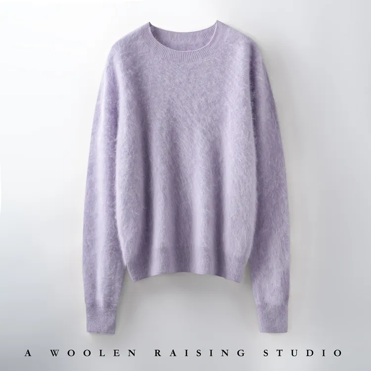 高货！轻盈无压！云雾感拉绒羊毛羊绒衫岛精无缝宽松圆领毛衣女秋冬