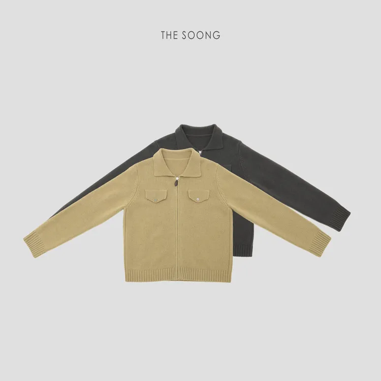 THESOONG|新款女装430g绵羊毛7针单面螺纹针针口袋毛衣外套MY8444