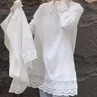 双层蕾丝花边遮屁股宽松百搭白T