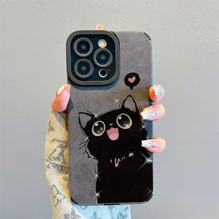 爱心猫咪适用苹果vivo华为oppo小米iPhone17翻毛皮防摔手机壳女款