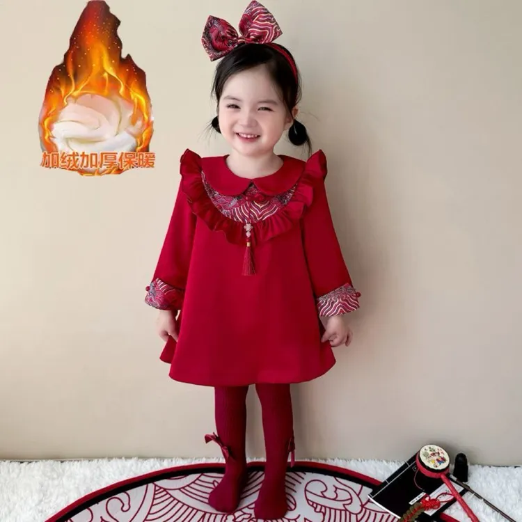 周岁礼服女宝宝秋冬新款抓周一岁生日宴中式拜年服唐装女童公主裙