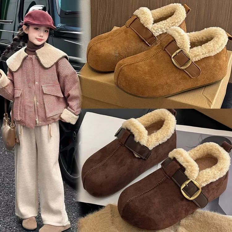 儿童棉鞋勃肯鞋羊羔绒面中大童加绒保暖雪地棉女童软底学生毛毛鞋