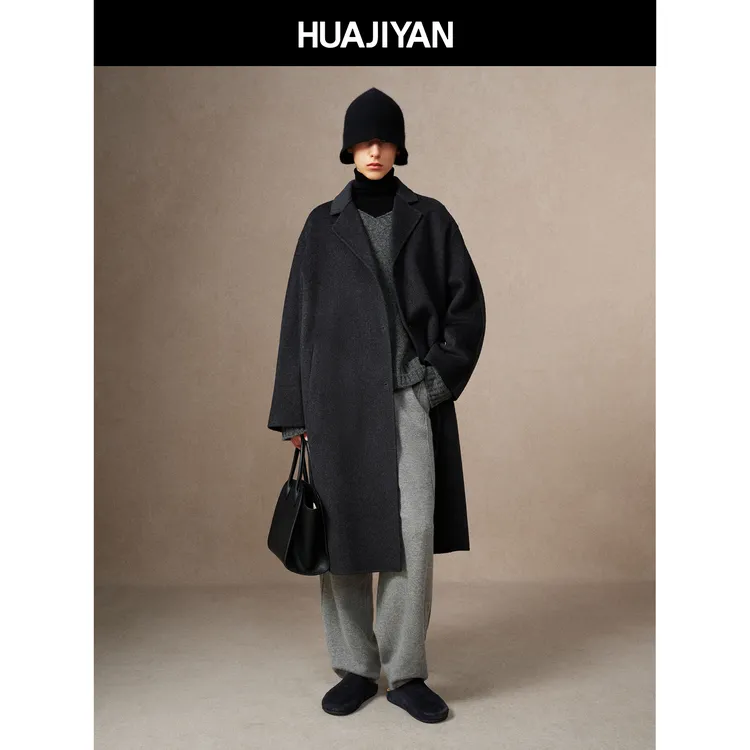 华吉言/HUAJIYAN【海德公园】羊绒羊毛天丝混纺长款风衣大衣