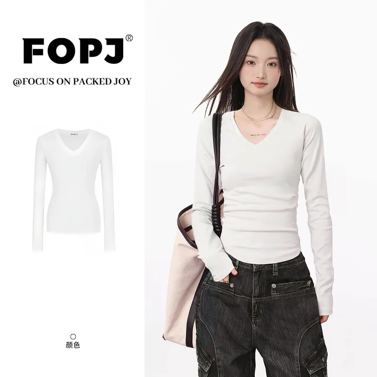 FOPJ韩版纯欲风辣妹打底衫长袖t恤女春秋款时尚内搭修身显瘦上衣