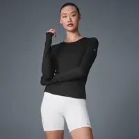 Alo yoga 柔软舒适纯色长袖 女款T恤 黑色