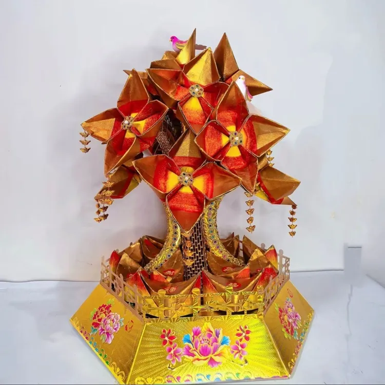 【送教程】中秋爆款莲花摇钱树材料手工包送diy折纸潮汕自折自粘