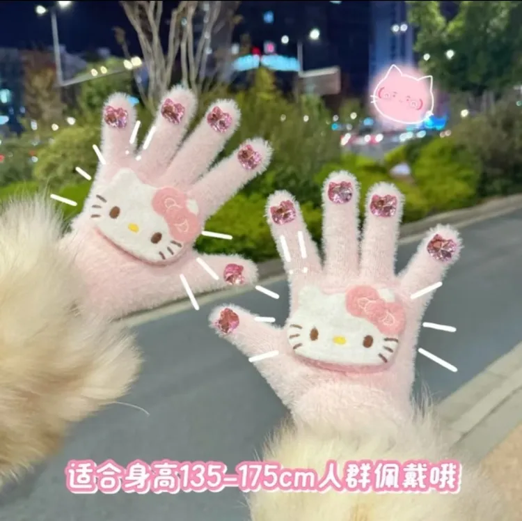 【大头KT手套】钻石手指针织保暖手套秋冬防寒手套可爱手套女冬季