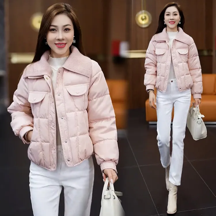 时尚短款气质棉服女2025冬季新款洋气显瘦小个子拼接保暖棉衣外套