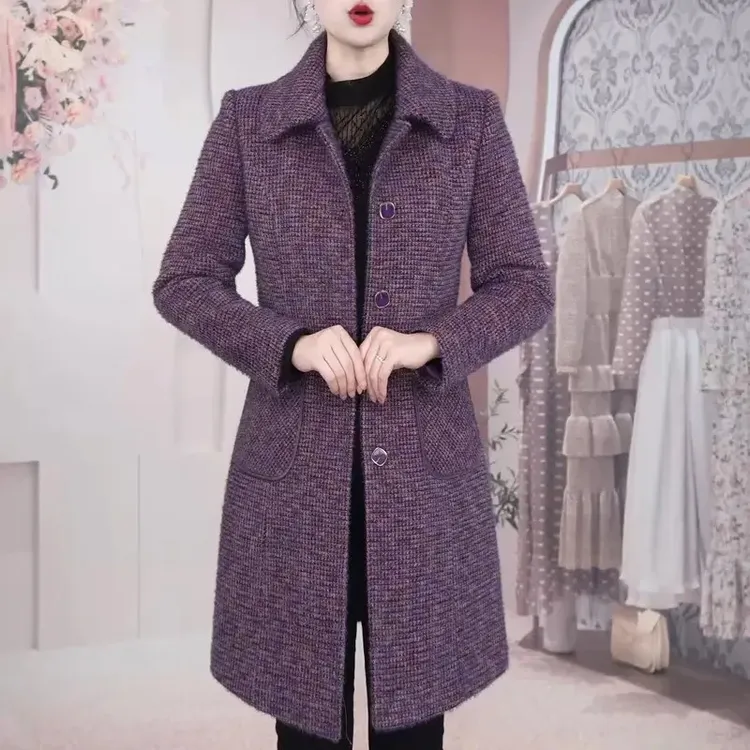 时尚轻熟风加棉毛呢外套女2025冬季新款女士简约显瘦减龄保暖大衣