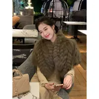 凌茜恣禾【缇云】轻奢风仿狐狸毛外搭法式气质高级感短款褐色披肩