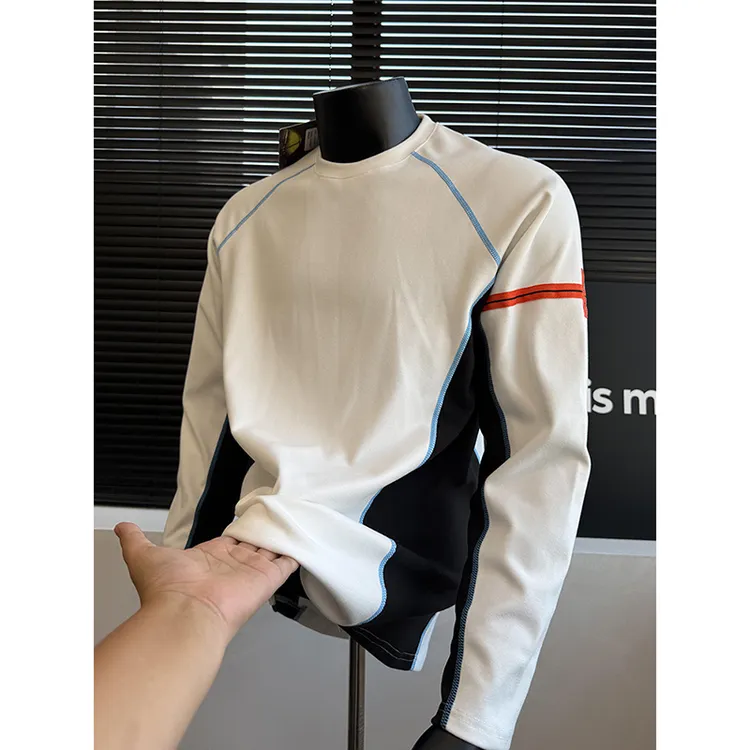 哈苏线双面德绒长袖卫衣男款美式复古撞色加厚户外运动抓绒骑行服