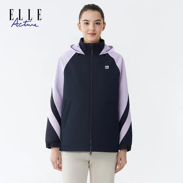 ELLE Active【撞色拼接】棉服外套女装秋冬新款保暖工装风连帽棉衣