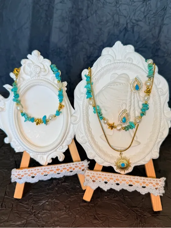 铜合金项链 蓝色民族风复古四件套项链