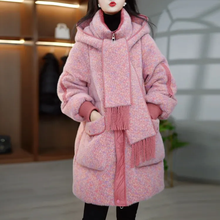 时尚爆款小香风加厚白鸭绒外套2025冬季新款妈妈中长款保暖羽绒服