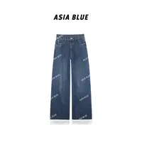 【ASIA BLUE】· 丝意 ·秋季无弹肌理感蕾丝拼接直筒牛仔裤YW90020