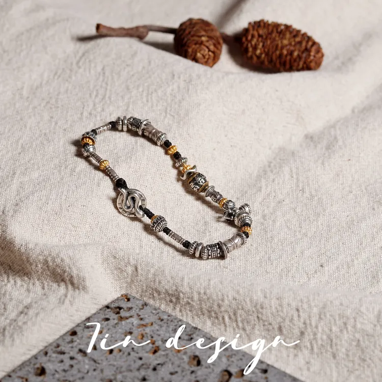 925银手链 7in【灵兮】原创小众设计中古手作重工复古叠搭s925手链