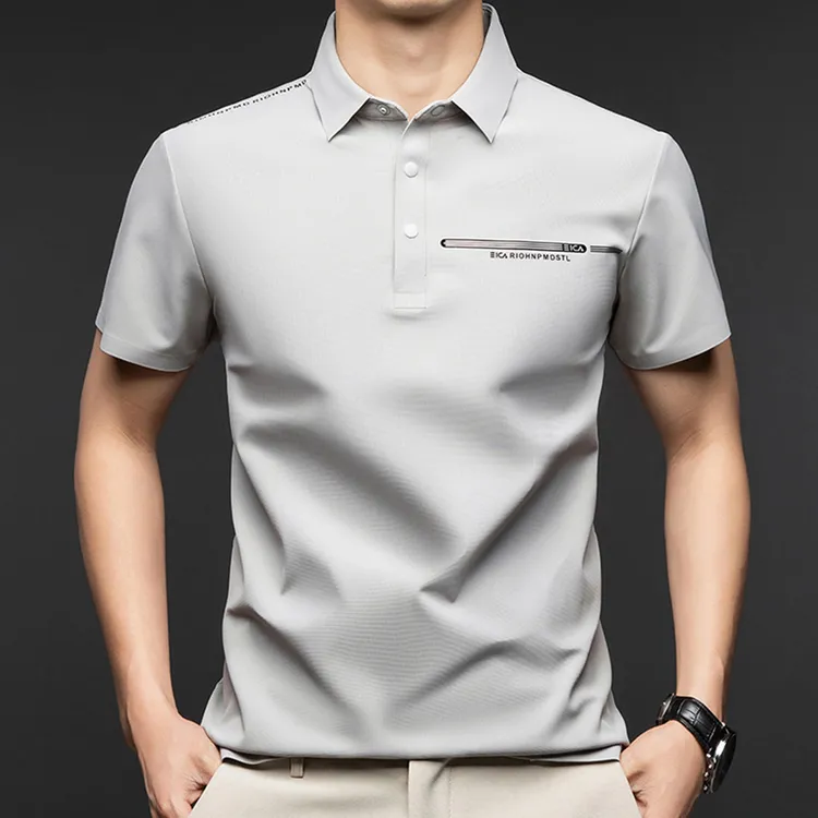 景君澜-高端无痕冰丝弹力商务中年男士休闲薄款印花短袖POLO衫男