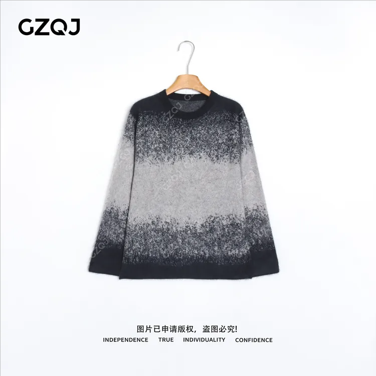 老琴私服【柔光序曲】琥珀流光风绵羊毛山羊绒渐变拉毛毛衣女78232