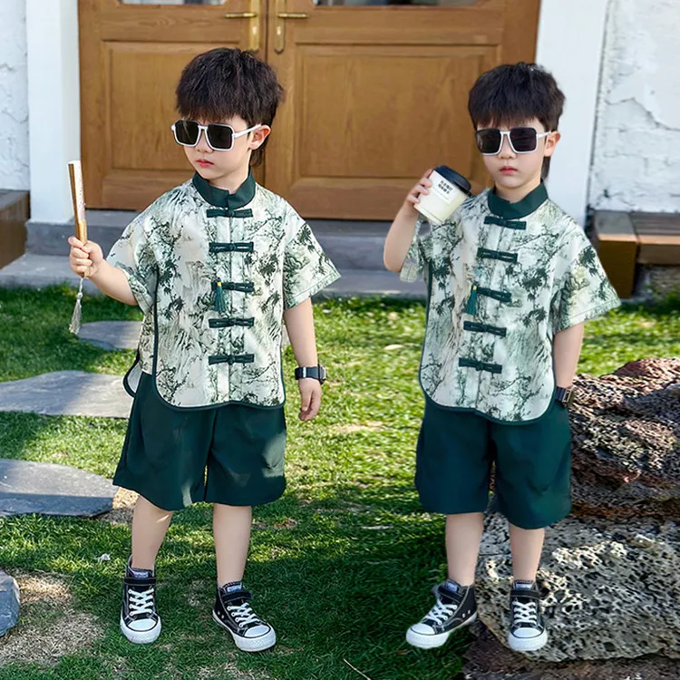 男童夏季画国风套装2025新款儿童汉服短袖两件套中小童表演服