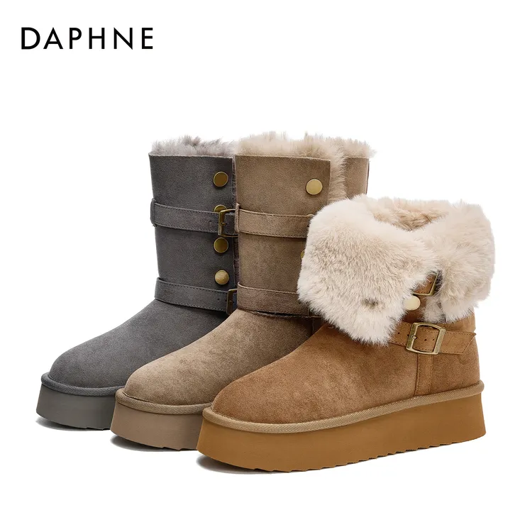 达芙妮厚底雪地靴2025冬季加绒保暖加厚百搭防滑增高时尚爆款棉靴