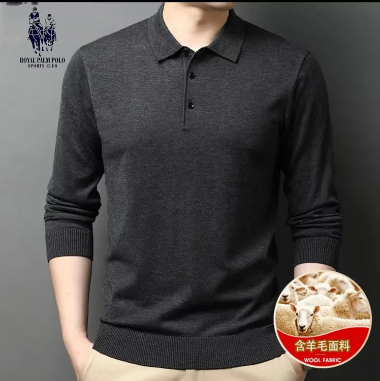 皇家保罗【精纺绵羊毛+可机洗】春秋薄款绵羊毛长袖Polo针织衫毛衣