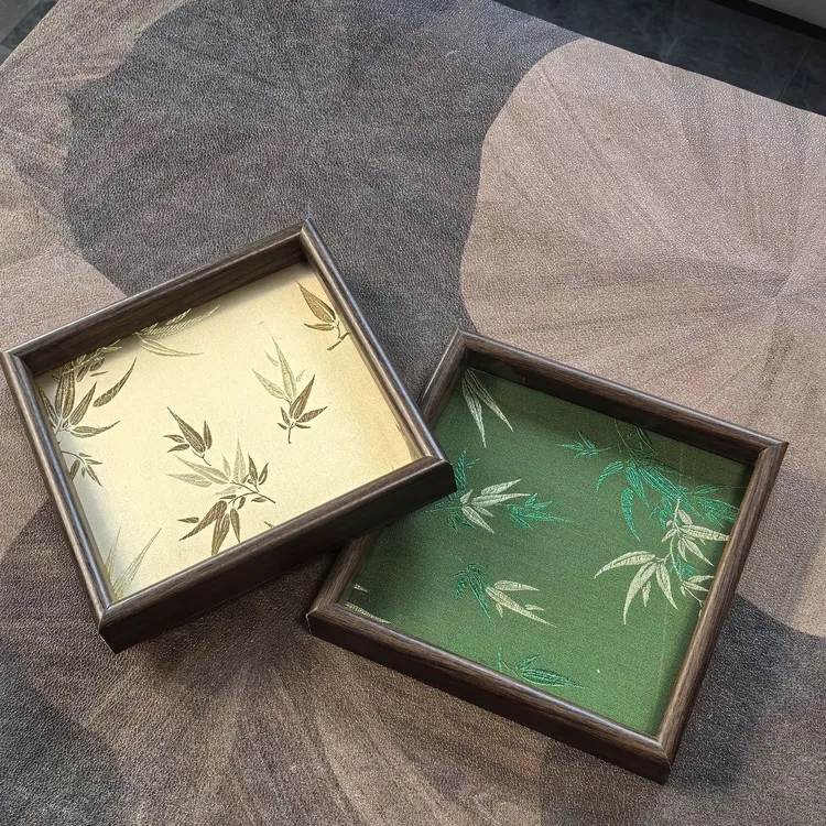 【两个装】中古风刺绣竹叶托盘方形置物入户玄关托盘放置首饰杯子等