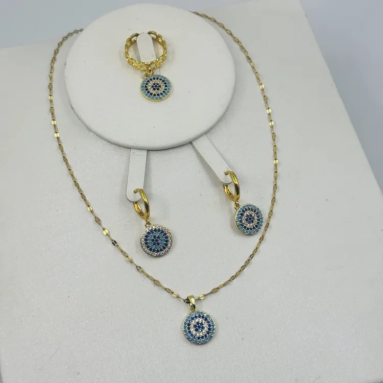 铜玻璃项链 TJ261 铜首饰 项链耳环戒指三件套