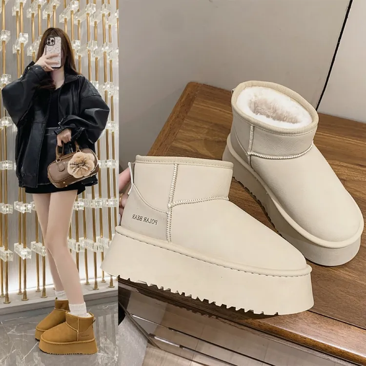 厚底防水防滑小个子6cm加绒加厚雪地靴2025新款增高厚底百搭棉鞋