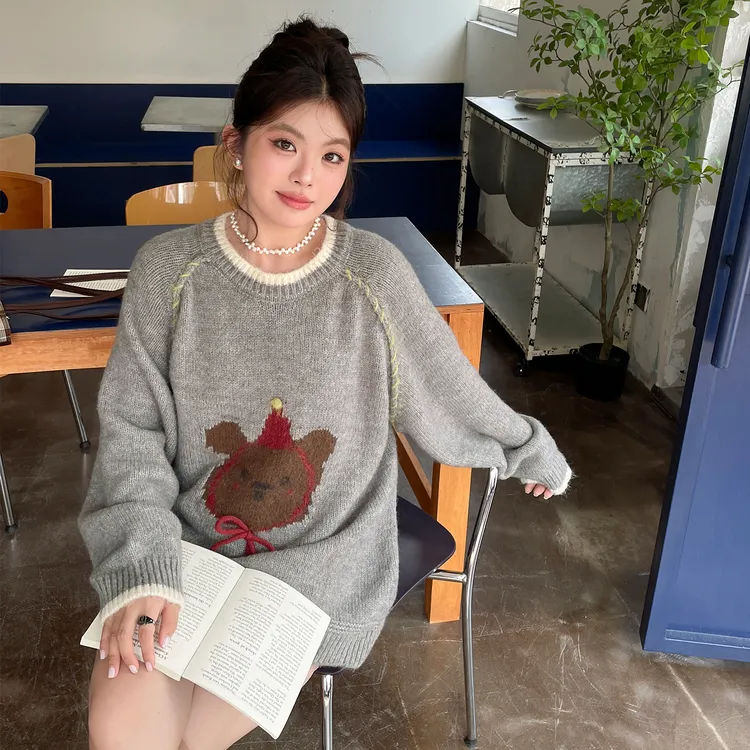 2025秋冬新款撞色巨遮肚显瘦毛衣大码女装胖mm慵懒高级感绝美上衣