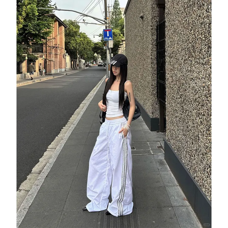 2025年夏季新款ins美式辣妹纯欲风纯色吊带背心配高腰阔腿裤长裤