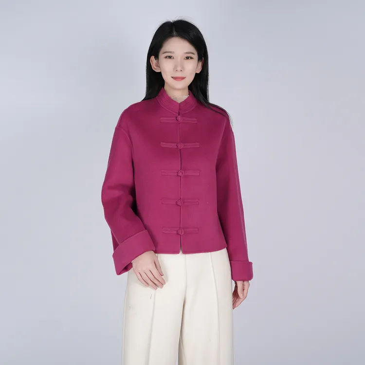 【中长款】纯色秋冬羊毛舒适盘扣白色女士通勤百搭大衣WH05007688