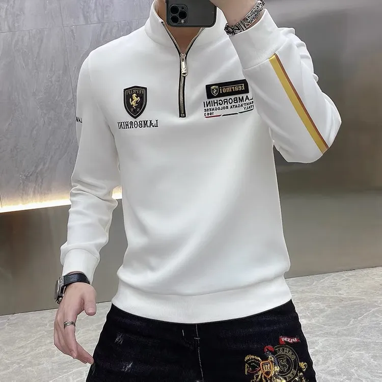 狮梵希品牌男士立领拉链专柜工艺金属贴标刺绣型男长袖卫衣
