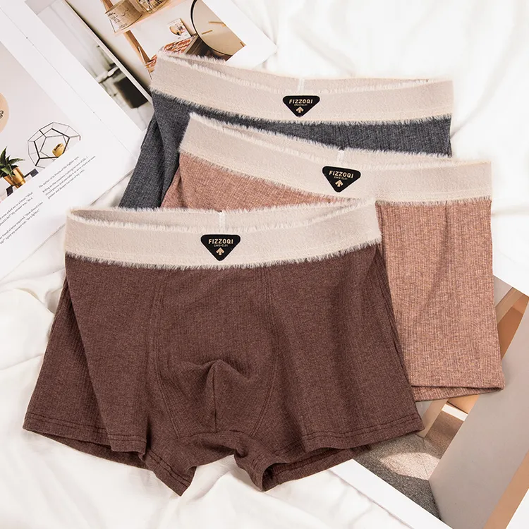 CaiKouzi德拉美系毛绒裤头10A抑菌纯棉男生内裤冬保暖男款平角裤