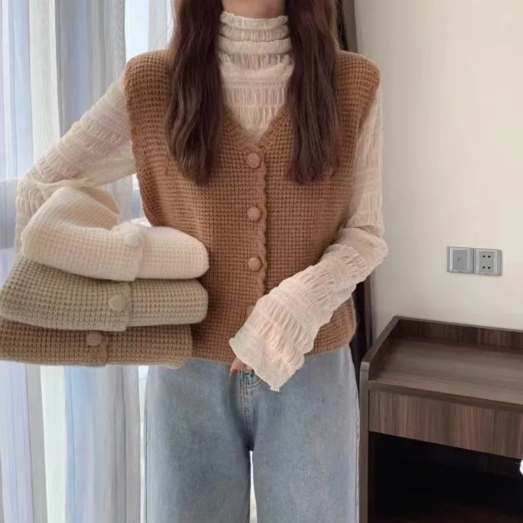 2116女V领马甲背心针织衫百搭时尚新款薄款打底休闲