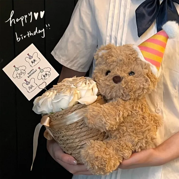 仿真花束小熊抱抱桶玩偶花束小熊抱抱桶送闺蜜生日礼物开学教师节