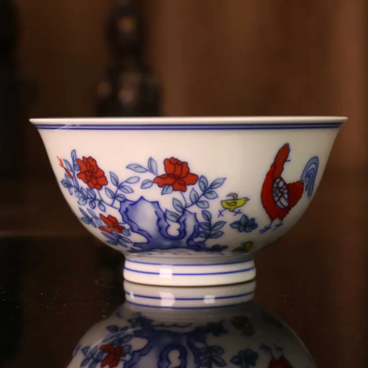 【逸古堂·明式鸡缸碗】景德镇中式斗彩手工大明成化复古赏瓷摆件碗