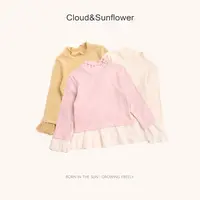 【云朵小葵】女童秋季新款抽针下摆蕾丝半高领休闲打底衫991683