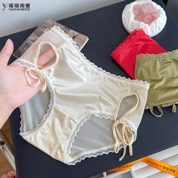 瑶瑶闺蜜性感高开叉内裤女绑带镂空诱惑蕾丝边透明网纱低腰三角裤
