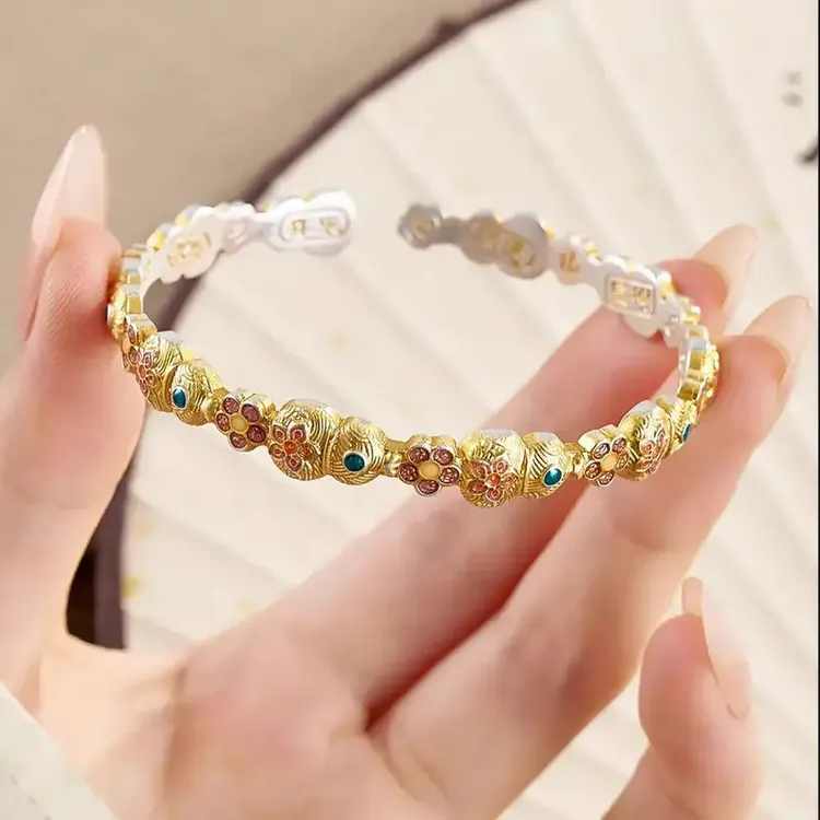 足银手镯 福禄生花手镯足银999时尚简约百搭轻奢感情人节送女朋友