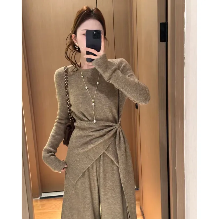 【雨欣专属】休闲风甜美街头风INS风时尚套装秋冬针织开叉大裙裤套装长袖高腰