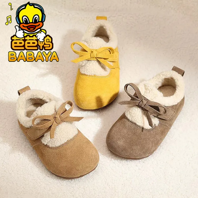 芭芭鸭勃肯鞋2025秋冬女童保暖全包厚底毛毛棉鞋女孩软底休闲鞋